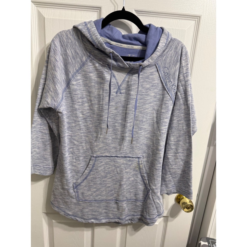 Calvin Klein Performance Blue Space Dye Cowl Neck Hoodie Pullover Small